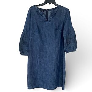 Talbots Denim Blue Pleated Lantern Sleeve Business Casual Shift Drexx Size 6